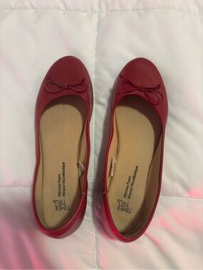 Red Ballet Flats with Bow - Women's Comfortable Slip-Ons